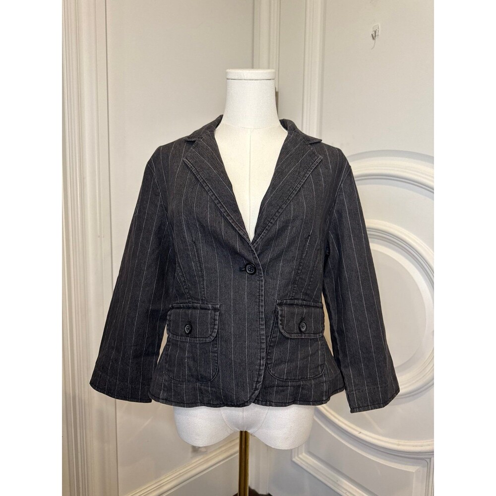 Vtg Larry Levine Denim Pinstripe Blazer Jacket